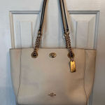 Coach TURNLOCK CHAIN TOTE 27 CHALK white or Pebble Leather Shoulder Bab Photo 0