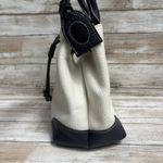 VTG Liz Claiborne Leather Co Purse Handbag Cream Navy Drawstring Satchel Preppy Blue Photo 4