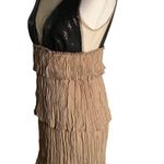 Vintage Y2K BCBG Pleated Mini Dress XS Tan Sequin Mesh Top Lined Zip Layered Photo 3