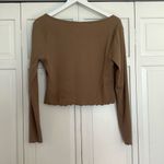 H&M tan ribbed cropped cardigan button front large Photo 4