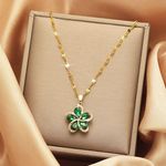 Green Flower Pendant Necklace for Women Gold Photo 2