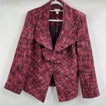Chico's Jacket Womens 2 Blazer Ruffle Woven Tweed Magenta Pink Multicolored Lined Photo 1