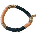Canvas blue gold tone and peach stretchy clay disc bracelet Photo 0