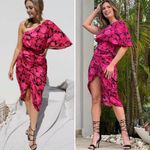 DO+BE NWT Floral One Shoulder Roses Midi Tulip Dress - Size Small Photo 1