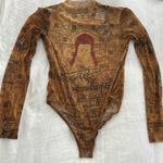 MSBHV Orange Goa Long Sleeve Bodysuit Sz Medium Gold Photo 2
