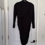 EXPRESS NWT  Ruched Mock Neck Strong Shoulder Back Cutout Mini Dress Black Sz XL Photo 10