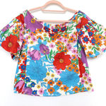H&M Top Size 6 Floral Puff Sleeve Off Shoulder Maximalist Retro Artsy Summer Photo 0