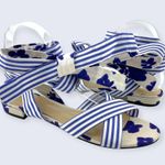 CAbi Tied Up Watercolor Blue Floral Striped Cotton Ankle Wrap Sandal 6013 8 NWOB Photo 1