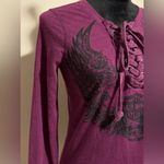 Harley Davidson EUC Harley-Davidson Purple & Black Flowered Winged Skull  Henley Tee size small Photo 1