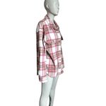 American Eagle Fuzzy Pink and Cream Shacket Photo 2