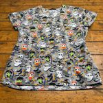 Cassandra O Halloween Owl Bat Ghost Print Scrub Top V Neck Short Sleeve Womens M Gray Size M Photo 0