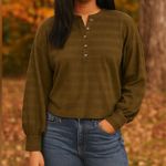 Banana Republic Olive Balloon Sleeve Henley Blouse Photo 0