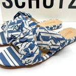 Schutz NWT  Women's Blue Ilaria Denim Patch Slide Sandal Women's 7.5 US Photo 1