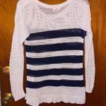 Old Navy Open Knit Crochet Sweater Blue & White Photo 1