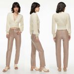 Wilfred Aritzia Plunge Front Ribbed Merino Wool Cardigan Cream Womens Small EUC Photo 3