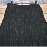 Susan Graver Black Maxi Skirt Tiered Peasant Hobo Metallic Silver Crochet Size L Photo 1