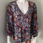 Maeve ANTHROPOLOGIE  Cathy Pleated Blue Jungle Top Medium Photo 3