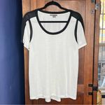 Vince  White Scoop Neck Tee Black Sheer Panel Short Sleeve Top Colorblock Large Photo 1