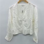 Madewell Brushed Silky Feel Ruched Front Crop Shirt V Neck Side Zip White 6 NWT… Photo 2