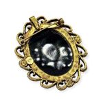 Vintage Florenza Victorian Revival 1950’s Gold Tone Black Glass Statement Brooch Photo 2