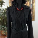 Ruff Hewn  Black Trench Coat Hoodie Belted Pocket Long Sleeve 3 Buttons Front Photo 0