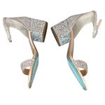 Blue by Betsey Johnson 7.5 Low Block Heeled Rhinestone Sandal, round open toe​ Silver Photo 3