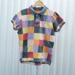 Ralph Lauren Vtg  Patchwork Polo Shirt Multicolored Slim Fit Women's Size Large Photo 0