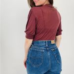 Free People  burgundy mockneck puff sleeve gathered top size M Photo 5