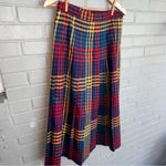 Vintage ILGWU Rainbow Drop Waist Wool Plaid Pleated Midi Skirt S/M Red Size M Photo 4