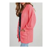Womens Cardigan Sweater Oversized Chunky Knit Long Front Button with Pockets Pink Photo 3