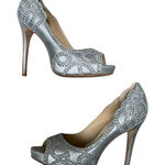 Badgley Mischka Badgley Mishka Whitney rhinestone peep toe slim stiletto women’s 8 silver heels Photo 0