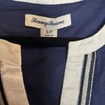 Tommy Bahama  Linen Shift Dress Small Navy Blue White Trim Nautical Sleeveless Photo 5