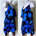 Topshop Blue Black Satin Floral Strappy Romper Playsuit Lace Hem Size 12 Large Photo 4