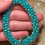 Turquoise Crystal Sparkly Beaded Bracelet Keychain Holder Photo 4