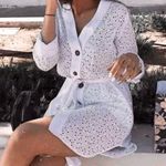ZARA  NWT ivory white cotton Eyelet Belted long sleeve button mini shirt dress Photo 10