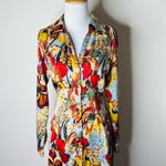 ZARA  Gold and Green Satin Floral Maxi Shirt Dress Photo 2