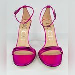 Gucci  Pink Metallic Leather Ankle Strap GG Crystal Logo Heel Sandals Sze EU 40 Photo 5