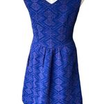MAEVE Anthropologie Blue Purple Averie Jacquard Aztec Fit & Flare Dress, Sz 4 Photo 2