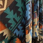 Original USA Southwestern/Geometric Open Front Poncho with Fringed Bottom Blue Photo 1