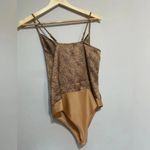 Sincerely Jules Silky Spaghetti Strap Animal Print Bodysuit Size Small Tan Photo 7