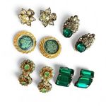 Vintage Lot Emerald Greens Gold Tone Earrings Photo 0