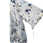 AB Studio  Blouse Womens Size XXL Blue White Short‎ Sleeve Eyelet Tie New Photo 3