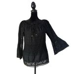 Ralph Lauren  Black Eyelet Top Womens‎ XS Flare Bell Sleeves Drawstring BOHO Photo 4
