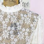 SheIn Coquette Sheer Lace Ruffle Mock Neck Long Sleeve Blouse Cream Small Photo 7