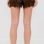 Amazon Brown Satin Shorts with Lace Trim with Elastic Waistband. Size: Small Photo 0