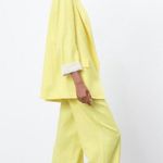 ZARA LINEN BLAZER W/ PRINTED SLEEVES YELLOW SIZE L NEW Photo 3