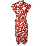 Bisou Bisou Orange Abstract Print Wrap Dress Sz 6 Business Casual Office Career Photo 2