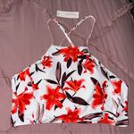 Macolily Orange And White Floral Tie Back Bikini Top Size Large NWT. Removable Pads, Lined, Does Not Include Bottoms. Multiple Photo 3