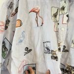 Banana Republic  Shirt Womens Sz L Long Sleeve Button Up Blue 100% Linen Animals Photo 3