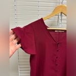 Mi Ami Blouse Womens XS Burgundy Button Down Tie Waist Short Sleeve Red Photo 6
